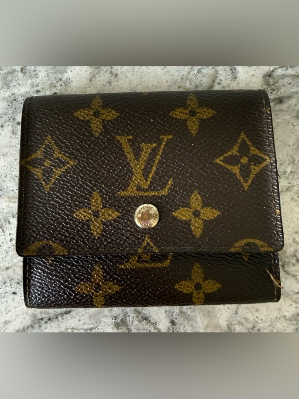 Louis Vuitton Monogram Canvas Brown & Gold Tri-fold Card/Photo Holder Authentic